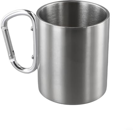 SPORTARC Tazza da campeggio a doppio strato in acciaio inox da 300 ml con attacco a moschettone