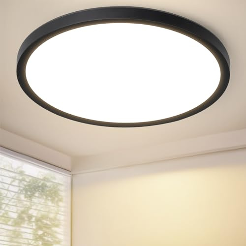 Laittiin Deckenleuchte LED Deckenlampe Flach - 22cm Schwarz Badezimmerlampe | 18W Rhombenplatte Schlafzimmerlampe IP44 Wasserfest Rund Badlampe 3000K Warmweiß Küchenlampe Flurlampe für Bad Flur Küche
