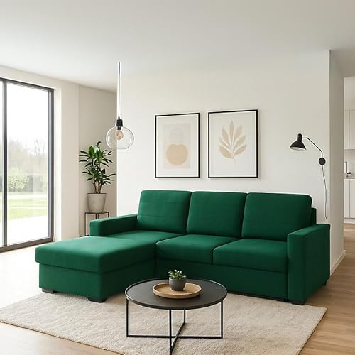 Agritrade AK Tokio D Corner Sofa Bed with Storage Modern Reversible Design Comfortable Living Room Furniture Green