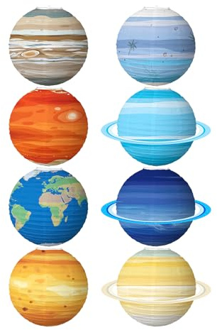Xijobido Solare Papierlaternen 8-teilig - Aufblasbare Planeten 30 cm,Raumdekoration Für Kinderzimmer Geburtstag Baby-Shower Weltall Party