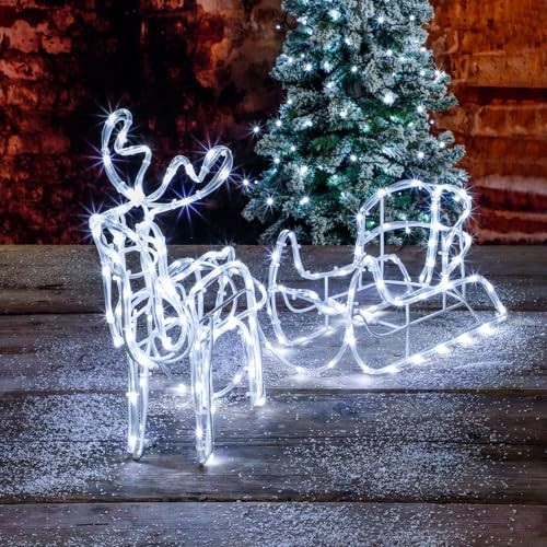 Gravidus LED Rentier mit Schlitten 160 kaltweiße LEDs Innen & Außen 130 cm IP44