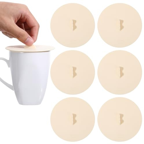 Silicone Cup Covers Silicone Cup Lids, White Design Tea Cups Cover Mug Covers for Hot Drinks Anti-Dust Airtight Seal Lids for Mugs, Tea Cups, Coffee 6PCS (6PCS)