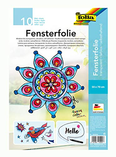 folia 450500 - Fensterfolie farblos, selbsthaftend, ca. 50 x 70 cm, 10 Bogen - ideal als Vorlagebogen für Fensterbilder, Window Color