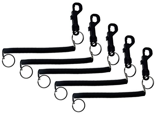 Bungee Coil Cord - 5 Pack - Elastic Stretchy Elastic Swipe Badge & Key Chain Ring Casino Card Clip Leash Lanyards (for Light Duty Use) by Specialist ID (5 Pack) (Black)