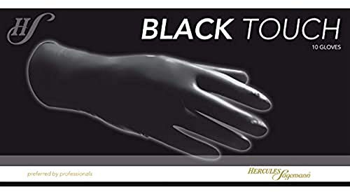 Hercules Sägemann - Black Touch M | Schwarze Einweghandschuhe für Friseure | Puderfreie Latexhandschuhe mit extra langem Roll-Rand | Inhalt: 10 Gummihandschuhe Größe M