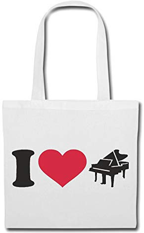 Reifen-Markt Tasche Umhängetasche I LOVE KLAVIER - PIANO - KLAVIERUNTERRICHT - PIANOUNTERRICHT - PIANO SPIELEN Einkaufstasche Schulbeutel Turnbeutel in Weiß