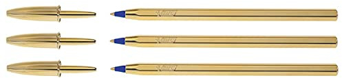 BIC 3 Stück Kugelschreiber Kristall Celebrate Limited Edition, pte blau Körper Gold