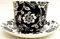 Verona - Tasse et soucoupe pour petit déjeuner en porcelaine anglaise à motif fleuri noir et blanc, décoré à la main au Royaume-Uni