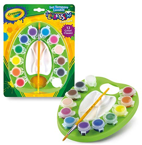 CRAYOLA i Lavabilissimi - Set de gouaches lavables avec pinceau, 12 couleurs assorties, activité créative enfants, 54-1066