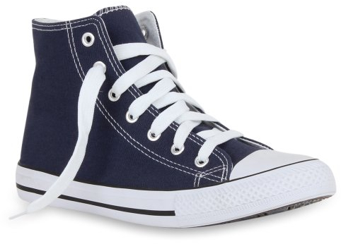 stiefelparadies Damen Schuhe High Top Sneakers Sportschuhe Schnürer Kult 44619 Blau Bernice 36 Flandell