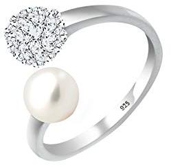 Elli Ring Damen Perle Statement edel mit Süßwasserzuchtperle und Kristallen in 925 Sterling Silber
