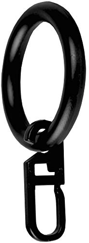 Bestlivings Gardinenringe (Ø28mm) mit Faltenlegehaken im 10er Pack, ideal für Gardinenstangen mit Ø16mm (Schwarz) Ringe mit Faltenhaken