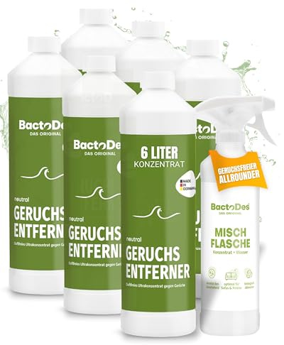 BactoDes Neutral Geruchsneutralisierer, Geruchsentferner, Geruchskiller Reiniger, Urin, Katzenurin, 6 x 1 Liter Spray