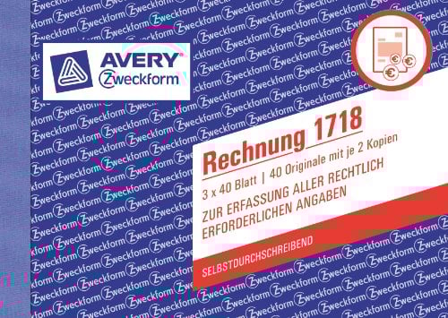 AVERY Zweckform 1718 Rechnung speziell für Österreich (A6 quer, 3x40 Blatt, selbstdurchschreibend mit farbigen Durchschlägen, zur Erfassung aller rechtlich erforderlichen Angaben) weiß/ gelb,/rosa