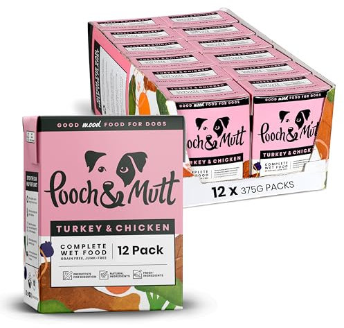 Pooch & Mutt - Turkey & Chicken Pack of Complete Wet Dog Food, Dry Dog Food Topper, 12x375g
