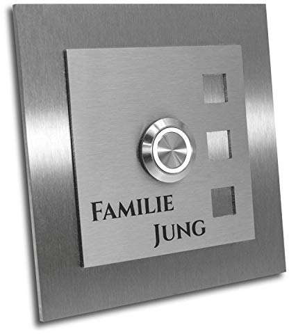 Jung Edelstahl Design Türklingel mit Gravur. Größe 10 x 10 cm. Led Taster weiss. Klingelschild V2a Edelstahl. Klingel Design Manhattan