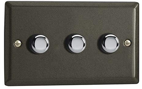 Varilight 3-Gang 2-Way Push-On/Off Rotary LED Dimmer 3 x 0-100W (Max 10 LEDs) (Twin Plate) Graphite 21 JPDP303