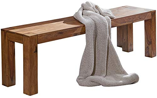 FineBuy Esszimmer Sitzbank Massiv-Holz Sheesham Holz-Bank Natur-Produkt Küchenbank im Landhaus-Stil Größe wählbar
