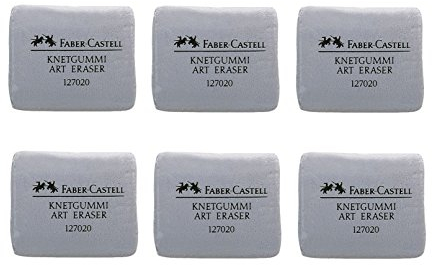 6er Pack Knetgummi Radierer für Künstler, ART ERASER Faber Castell, grau