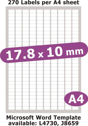 Label Planet® 270 Per Page/Sheet, 5 Sheets (1350 Sticky Small Micro Labels), White Blank Matt Plain A4 Stickers, for Laser/Copier or Inkjet Printer, UK LP270/18, 17.8 x 10 MM, General/All Purpose
