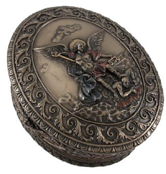 Things2Die4 Bronze Rund Schmuckkästchen, St. Michael, 12,7 cm, Taglia unica