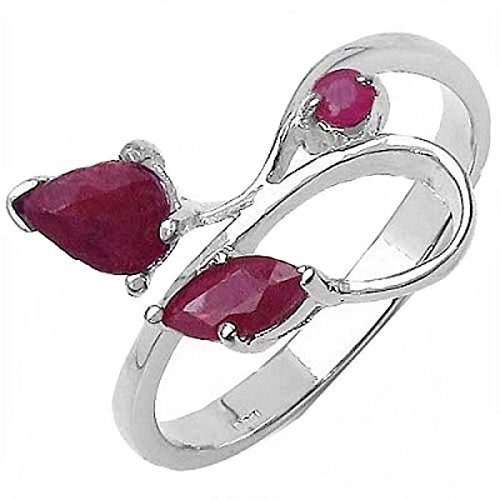 Schmuck-Schmidt-Eleganter, echter Rubin Ring-Sterling Silber-Rhodiniert-0,84 Karat-Gr.57