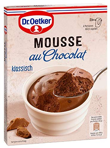 Dr. Oetker Mousse au Chocolat Klassisch, 92 g Cremepulver für luftig-lockere Dessert-Mousse mit Schokoladenstückchen für extraleckeren Dessert-Genuss
