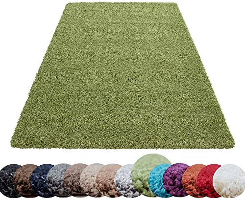 HomebyHome Shaggy Teppich Läufer Flur 80 x 150 cm - Shaggy Teppich Hochflor Grün Extra Weich und Flauschig - Bettvorleger Teppiche für Schlafzimmer - Waschbarer Küchenläufer - Carpet, Halı, Kilim