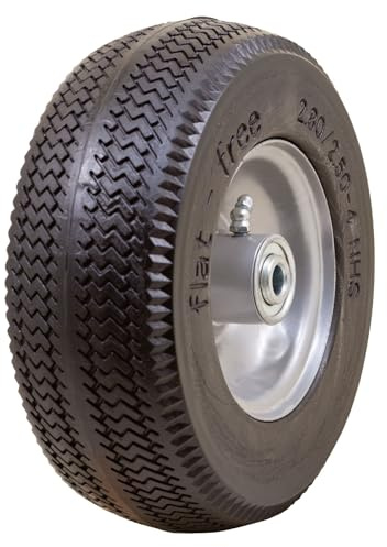 Marathon 00026 Flat Free 2.80/2.50-4 Tire and Wheel Assembly, 3” Centered Hub, 1/2” Ball Bearings, Replacement Tire for Casters, Utility Carts and Other Equipment, Easy Install Assembly