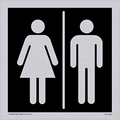 Viking signos dv1025-s85-sv macho y hembra para inodoro símbolos – placa para puerta del baño, negativo negro texto, vinilo adhesivo de plata, 85 mm x 85 mm W