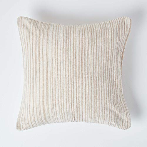 Homescapes Chenille-Kissenhülle in Streifen-Optik aus 100% Baumwolle, Beiger Farbverlauf, Kissenbezug 45 x 45 cm für Zierkissen/Sofakissen mit Reißverschluss, Hellbraun