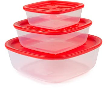 GUZZINI 3 Contenitori Frigo Formecasa in Plastica, Coperchio Rosso