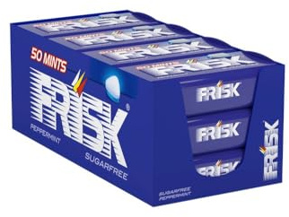 Frisk Peppermint, Caramelle Dure, Gusto Menta, Senza Zucchero, Senza Glutine, Confezione da 12 Astucci in Metallo da 50 Mentine ciascuno, Ottimo da Condividere e per un Momento di Freschezza Immediata
