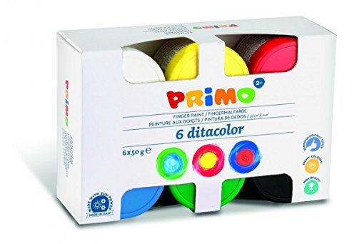 PRIMO - Gouaches lavables pour enfants +2 Ans, Gouaches à Doigt 50g, 6 Couleurs pour Peindre sur Papier et Verre, Peintures pour Papeterie et Travaux Créatifs, Testées dermatologiquement