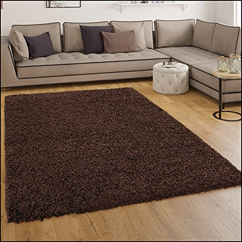 Paco Home Shaggy Hochflor Langflor Teppich Sky Einfarbig in Braun, Grösse:60x100 cm