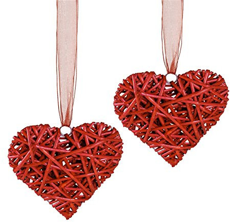 maDDma 2 Deko-Hänger Weidenherz Rattan-Herz, rot, 20cm, Fensterhänger Fensterdeko