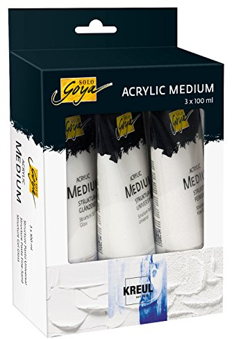 KREUL 85930 - Solo Goya Acrylic Medium Set, 3 x 100 ml Tube, Strukturpasten Universal und Feinsand und Strukturgel glänzend, zur plastischen Oberflächengestaltung