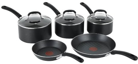 Tefal E857S544 Juego de sartenes para inducción, Negro, 5 unidades