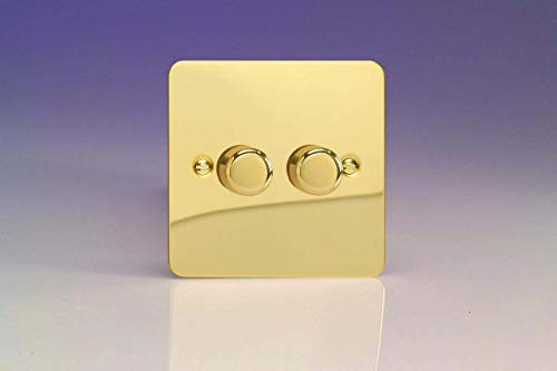 Varilight Ultraflat Polished Brass 2 Gang 2-Way Dimmer 1-10 Leds Light Switch
