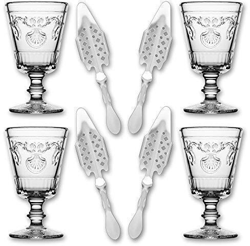 4X La Rochere Absinth Glas Versailles 200ml + 4X Absinth Löffel Losanges 41