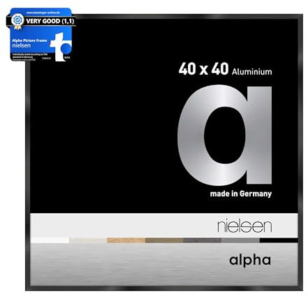 nielsen Alpha Polished Black Aluminium Picture Frame - 40x40cm - with Float Glass and Easy Push-Turn Clips - For Photos and Art