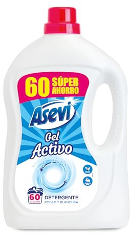 Asevi Detergente Líquido para Lavadora Gel Activo 60 Lavados | Fórmula concentrada para un gran rendimiento en cada dosis; elimina la suciedad y cuida las fibras lavado tras lavado