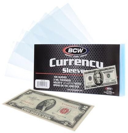 BCW Polypropylene (PP) Currency Sleeves, 100 Pack - Archival Quality for Hobby Coin Collecting