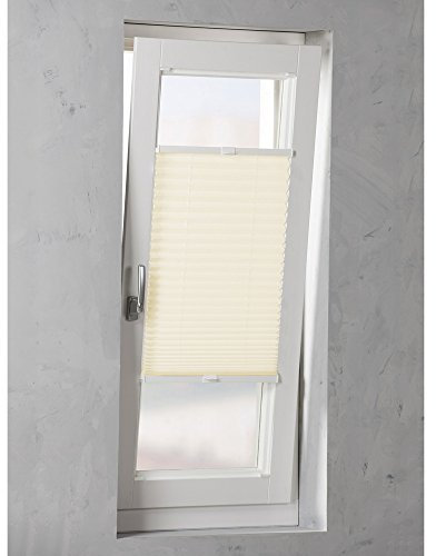 Original Easy-Shadow Plissee verspannt Faltstore in der Farbe creme / Breite 53 cm x Höhe 140 cm / 53x140 cm - Montage im Rahmen in der Glasleiste / Maßanfertigung