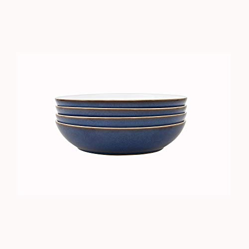 Denby - Imperial Blue Pasta Bowls Set of 4 - Dishwasher Microwave Safe Crockery 1050ml 22cm - Royal Blue, White Ceramic Stoneware Tableware - Chip & Crack Resistant