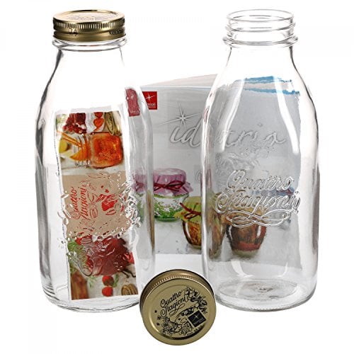 Bormioli Quattro Stagioni Lot de 2 bouteilles en verre 1 l avec livret de recettes Bormioli