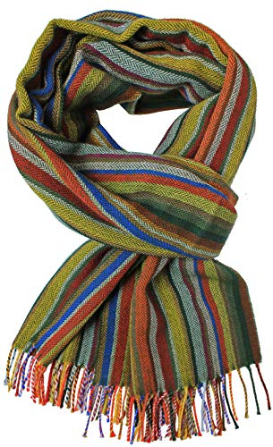 Rotfuchs Herrenschal Winter Streifen & Fischgrat modisch 100% Wolle (Merino) (52 x 195, grün bunt) R514