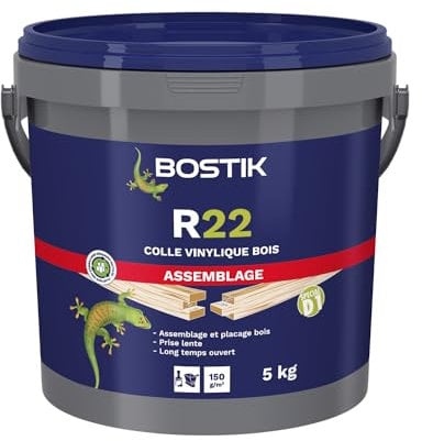 Bostik Colle Vinylique Bois R22 - Colle à Bois Prise Lente - Colle d'Assemblage et de Placage du Bois - Colle D1 Menuiseries Intérieures - Colle Meubles - Blanc - Seau de 5 kg