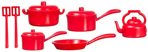 Dolls House Miniature Kitchen Accessory Red Saucepan Pan Set 1:12 Cookware