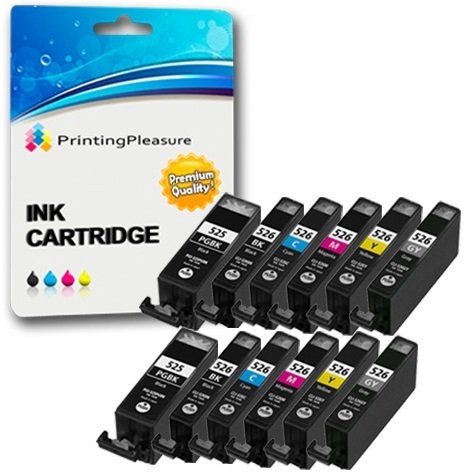 12 Druckerpatronen für Canon Pixma MG5150 MG5250 MG6150 MG6220 MG6250 MG8150 MG8220 MG8250 MX885 iP4850 iP4950 iX6550 | kompatibel zu PGI-525BK CLI-526BK CLI-526C CLI-526M CLI-526Y CLI-526GY